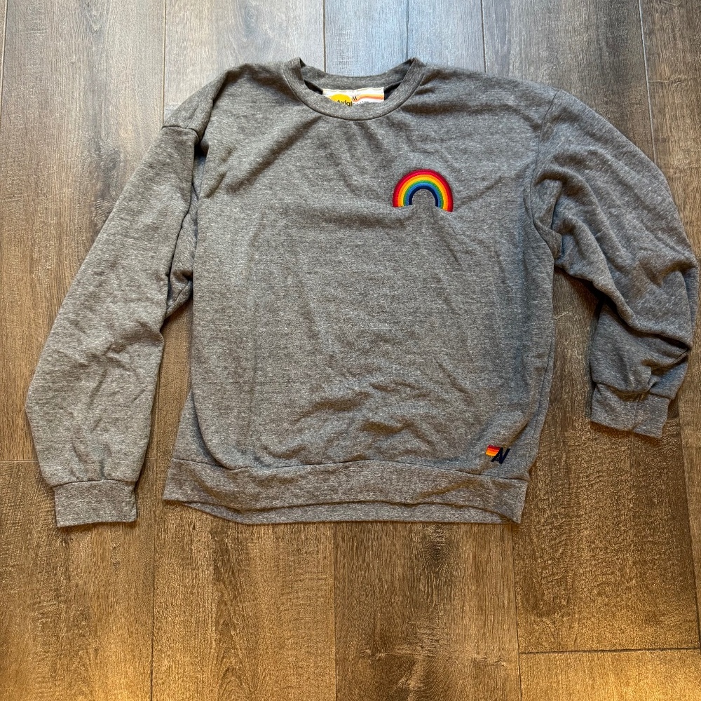 Aviator Nation Rainbow Embroidery relaxed crew Sweatshirt Heather Grey